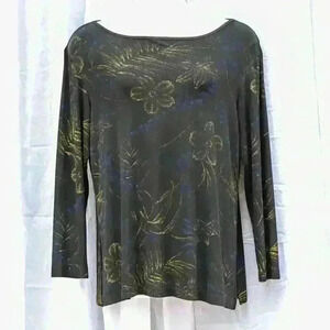 Chico's Travelers Size 3 XL Black w/gold florals long sleeve black top